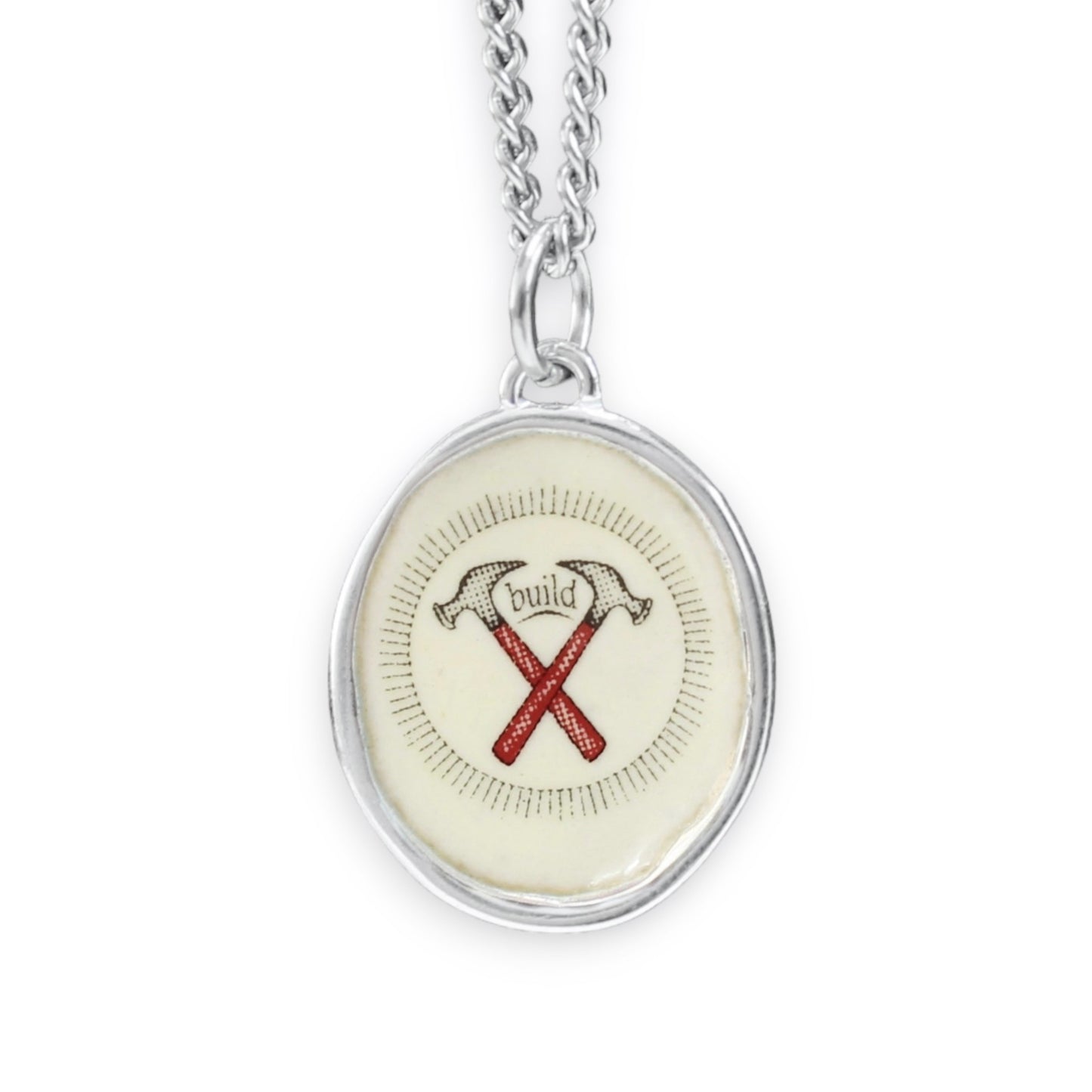 Build Necklace - Sterling Silver and Enamel Hammer and Nails Pendant