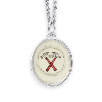 Build Necklace - Sterling Silver and Enamel Hammer and Nails Pendant