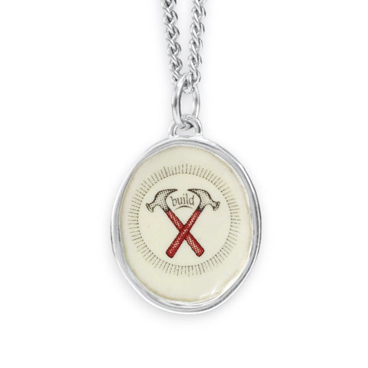Build Necklace - Sterling Silver and Enamel Hammer and Nails Pendant