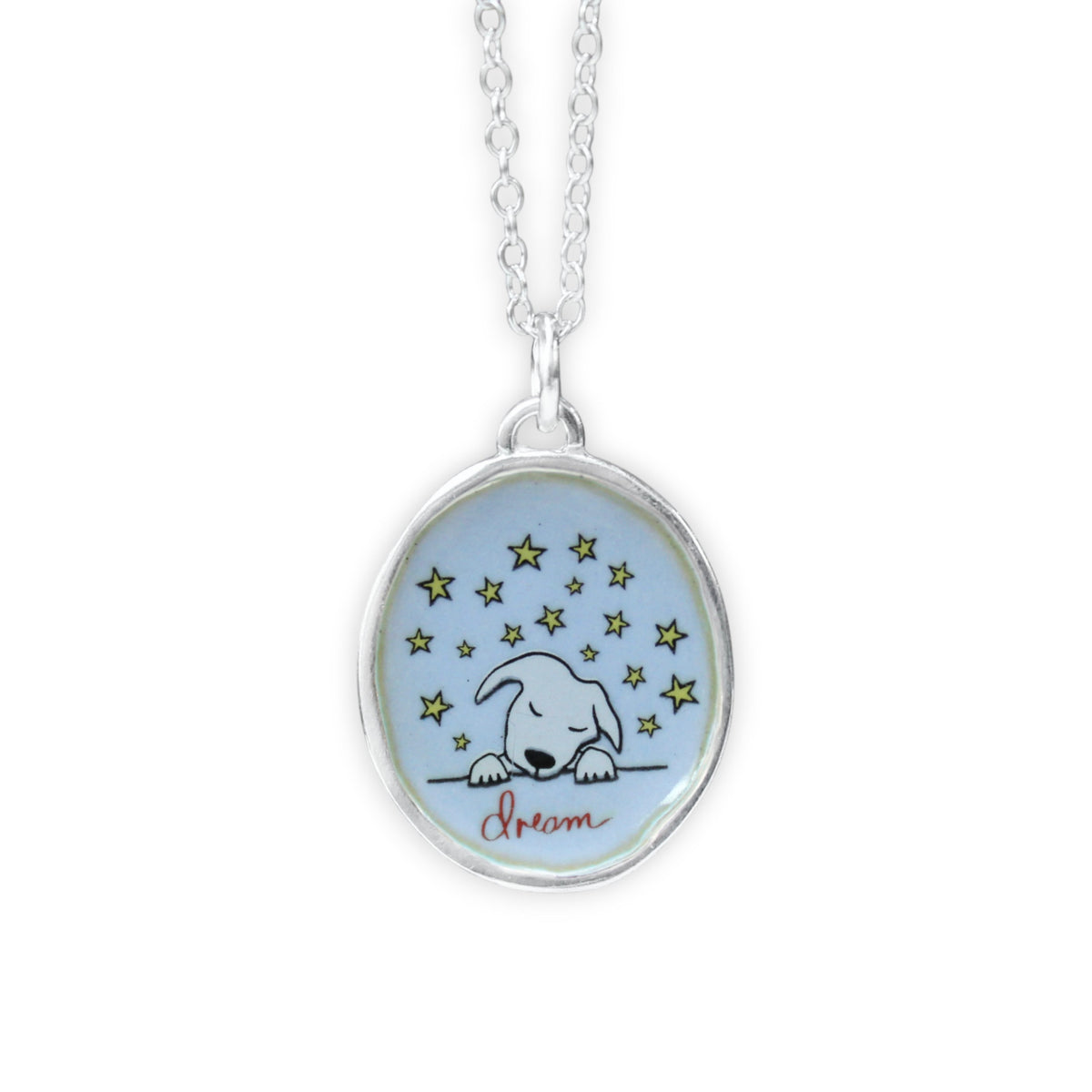 Dream Dog Pendant Necklace in Sterling Silver and Enamel