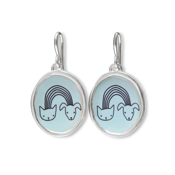 Dog and Cat Love Charm Earring - Cat and Dog Family Pets Jewelry