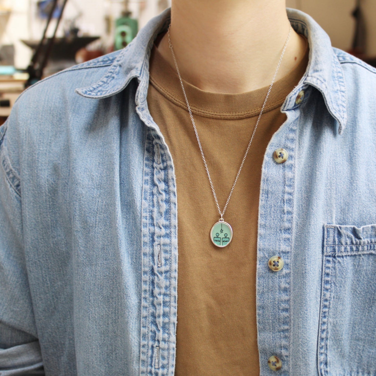 Robot Pendant - Best friends - BFF- Bridesmaids - Mother Daughter - Sisters - Enamel Sterling Silver