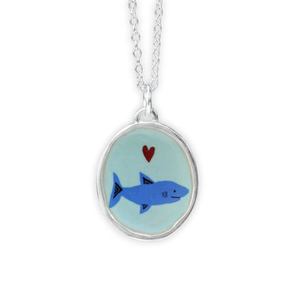 Shark Pendant crafted with Sterling Silver and Vitreous Enamel