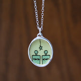 Robot Pendant - Best friends - BFF- Bridesmaids - Mother Daughter - Sisters - Enamel Sterling Silver