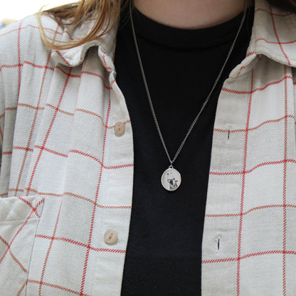 Star Gazing Raccoon Enamel and Sterling Silver Pendant on 24" Stainless Steel Chain