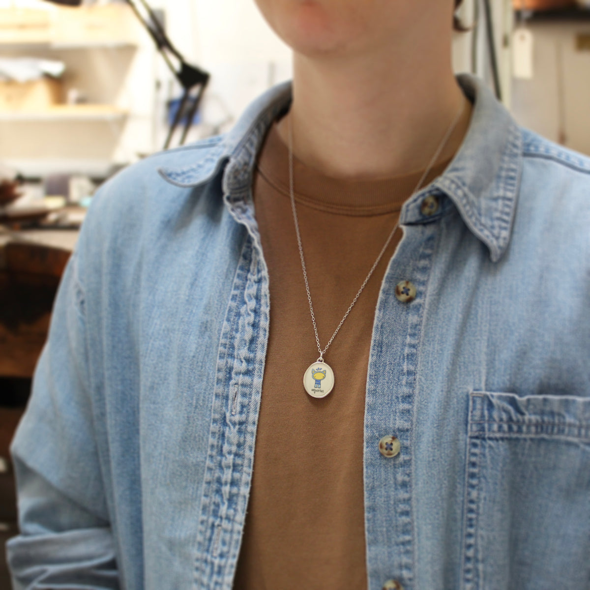 Sterling Silver Aquarius Pendant on Adjustable Chain by Mark Poulin