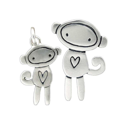 Sterling Silver Mother Daughter Sock Monkey Necklaces - Little Monkey Set