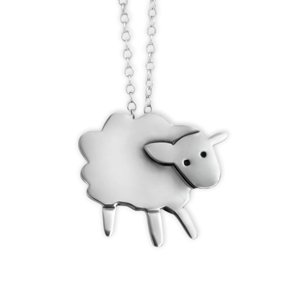 Sterling Silver Sheep Charm Necklace on Adjustable Sterling Chain - Sheep Jewelry