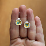 70's Style Lever Back Flower Earrings Made with Sterling Silver and Vitreous Enamel