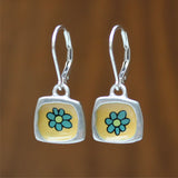 70's Style Lever Back Flower Earrings Made with Sterling Silver and Vitreous Enamel