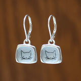 Sterling Silver Grey Cat Earrings - Adorable Cat Jewelry - Lever Back Ear Wires and Vitreous Enamel