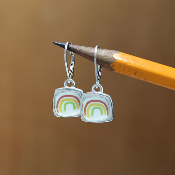 70's Style Lever Back Rainbow Earrings Made with Sterling Silver and Vitreous Enamel