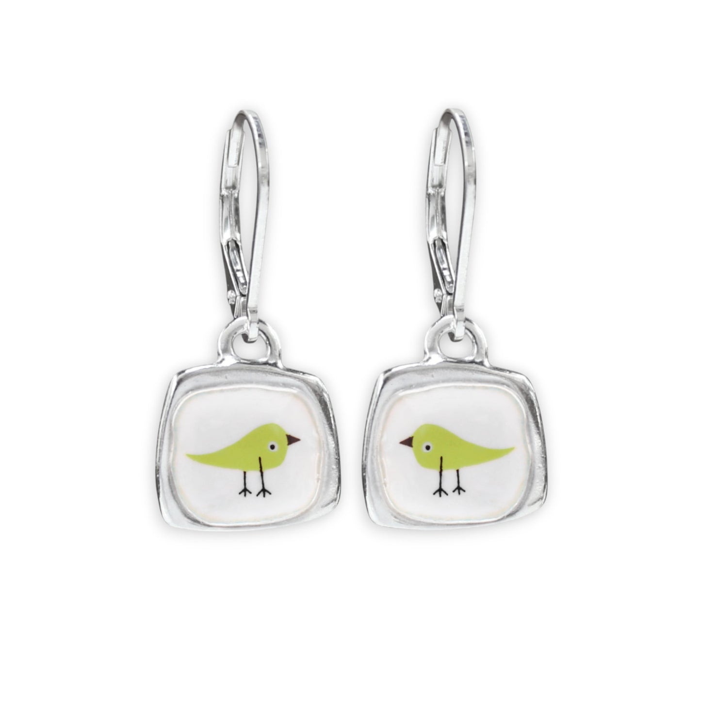 Songbird Lever Back Earrings Made with Sterling Silver and Vitreous Enamel