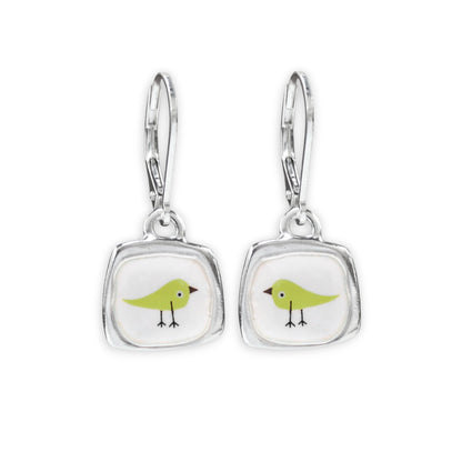 Songbird Lever Back Earrings Made with Sterling Silver and Vitreous Enamel