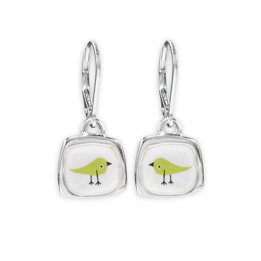 Songbird Lever Back Earrings Made with Sterling Silver and Vitreous Enamel