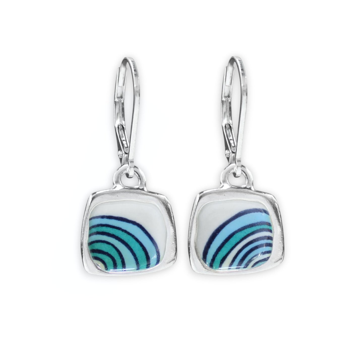 Tiny Abstract Wave Earrings - Sterling Silver and Enamel Earrings on Lever Back Ear Wires - Artsy Statement Earrings