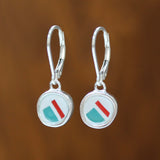 Tiny Enamel Lever Back Dangles in Bold Geometric Designs - Teal Red Black White Color Block - Modern High Design