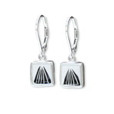 Black and White Abstract Illustration in Enamel on a Sterling Silver Lever Back Dangle Earring