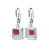 Reversible Earrings - Tiny Enamel Lever Back Dangles in Bold Geometric Designs - Blue Red Color Block - Modern High Design