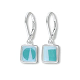 Teal and Blue Abstract Dangle Earrings - Sterling Silver Lever Back Reversible Earrings in Bold but Tiny Design