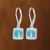 Teal and Blue Abstract Dangle Earrings - Sterling Silver Lever Back Reversible Earrings in Bold but Tiny Design