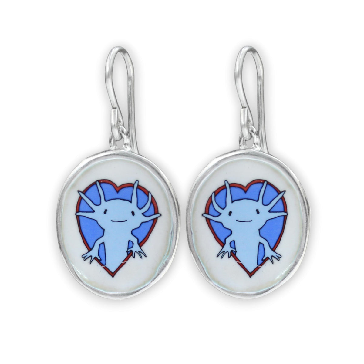 Blue Axolotl Earrings in Sterling Silver and Vitreous Enamel