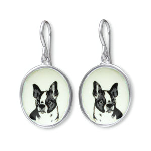Boston Terrier Earrings - Sterling Silver and Enamel Dog Breed Jewelry Gift