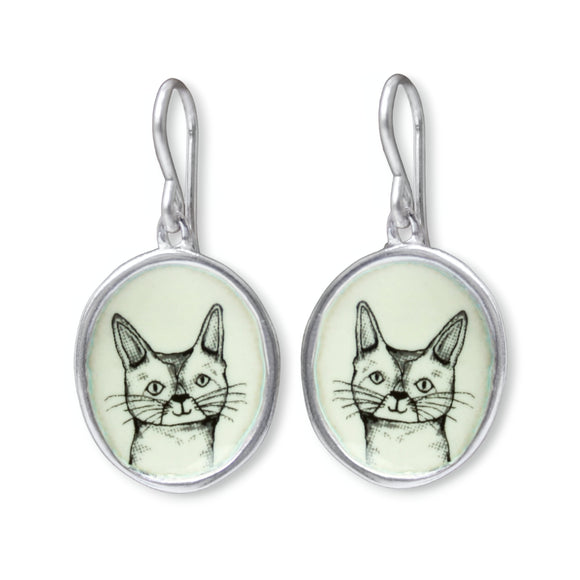 Burmese Cat Earrings - Sterling Silver and Enamel Cat Breed Gift - Sweet Kitten Portrait Jewelry