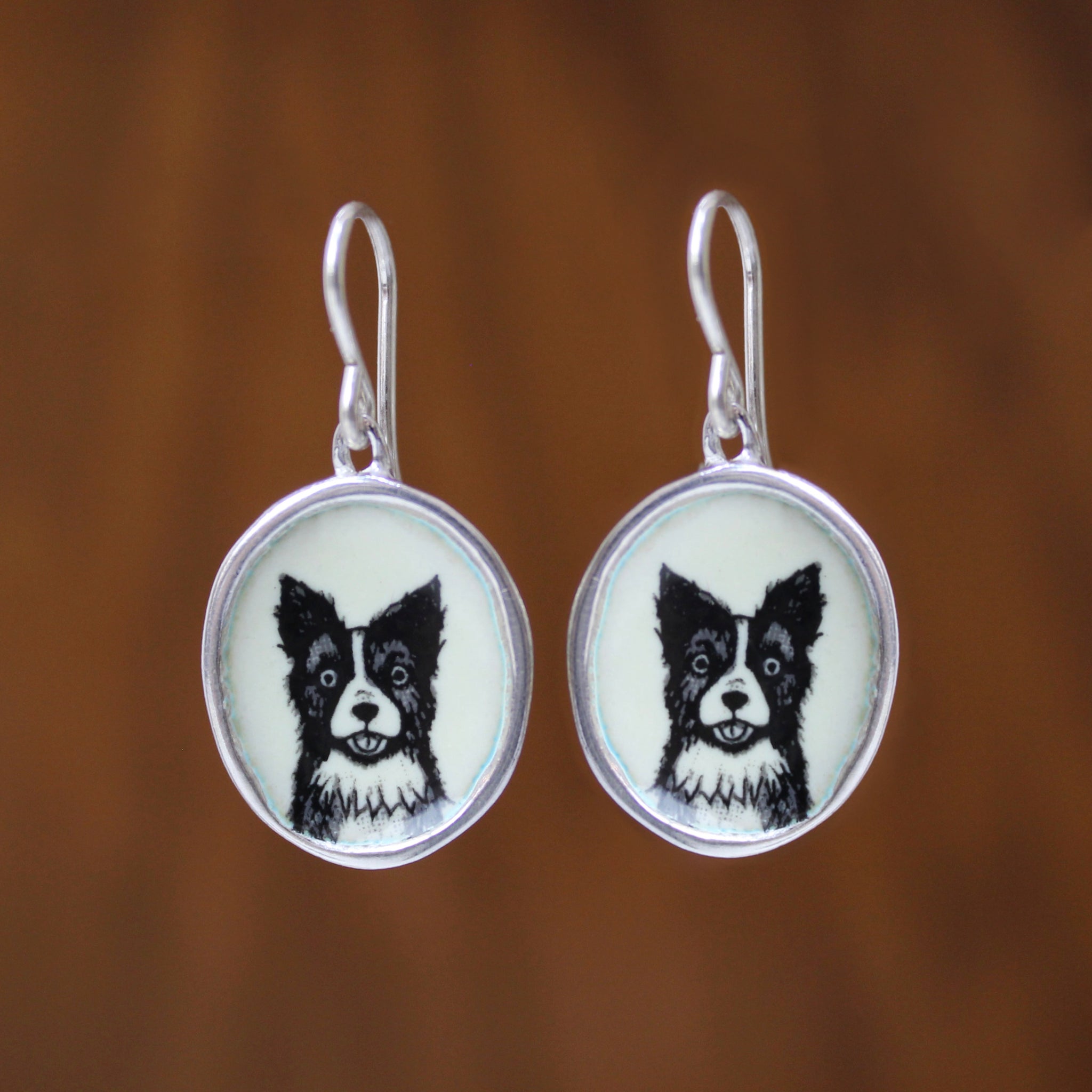 Border Collie Earrings Sterling Silver and Enamel Dog Jewelry Sheltie Australian Shepherd Gift