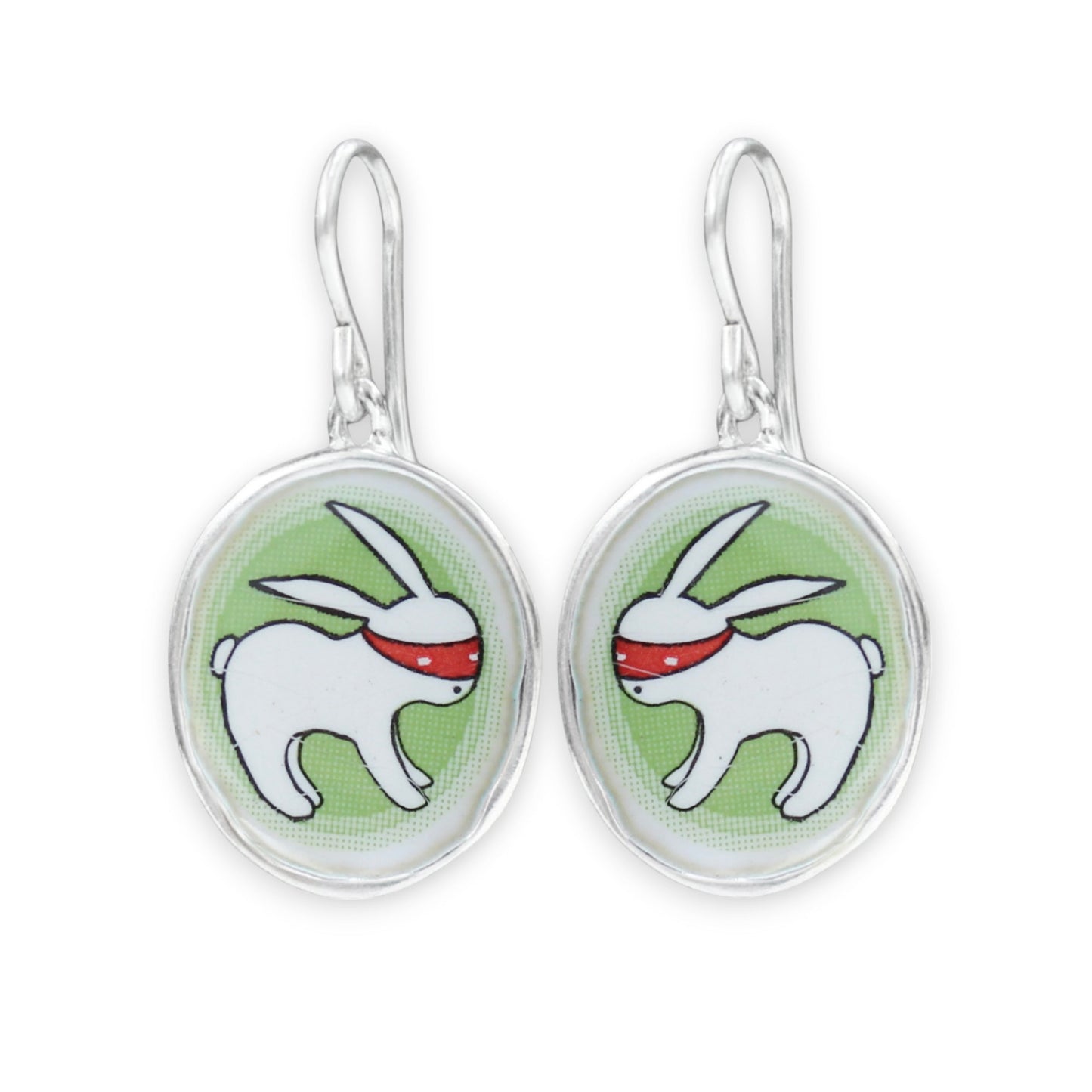 Sterling Silver Ninja Bunny Earrings: Enamel Dangles