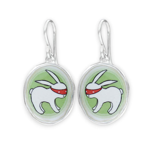 Sterling Silver Ninja Bunny Earrings: Enamel Dangles