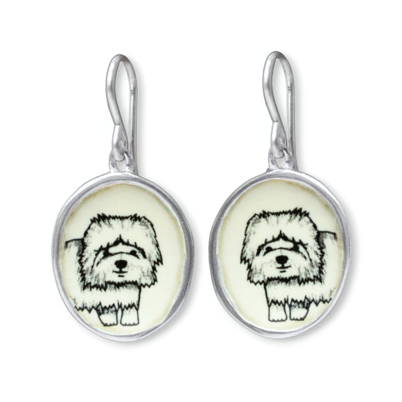 Sheepdog Earrings - Sterling Silver and Enamel Dog Breed Jewelry - Old English Sheepdog, Bearded Collie Dog Mom Gift