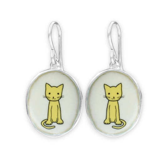 Yellow Cat Earrings in Sterling Silver and Enamel