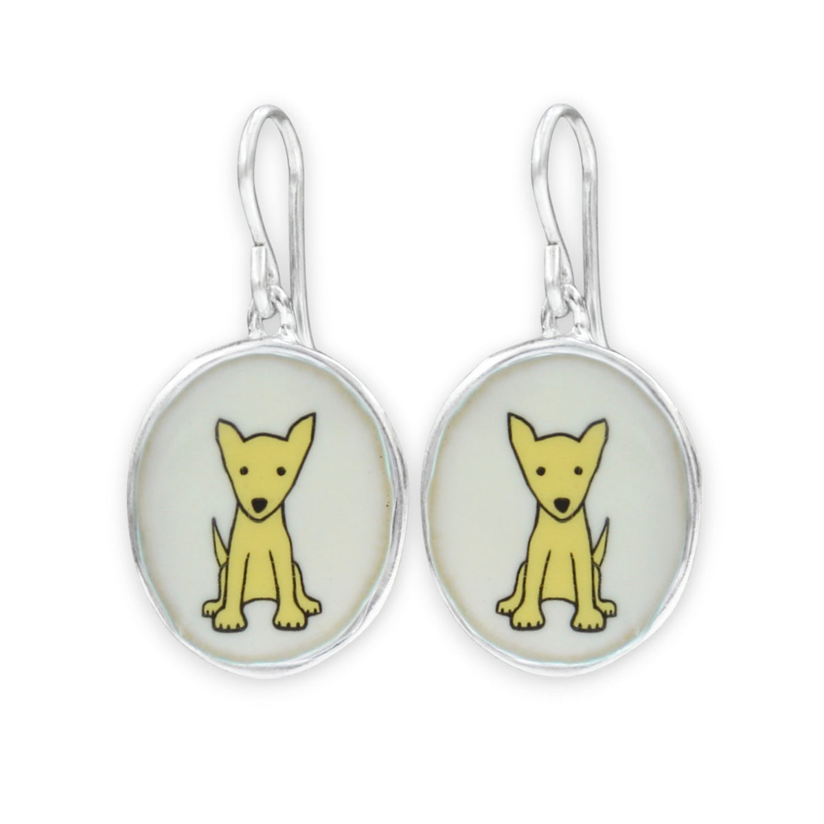 Yellow Dog Earrings in Sterling Silver and Enamel