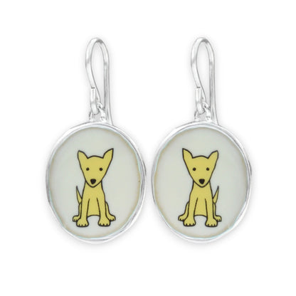 Yellow Dog Earrings in Sterling Silver and Enamel
