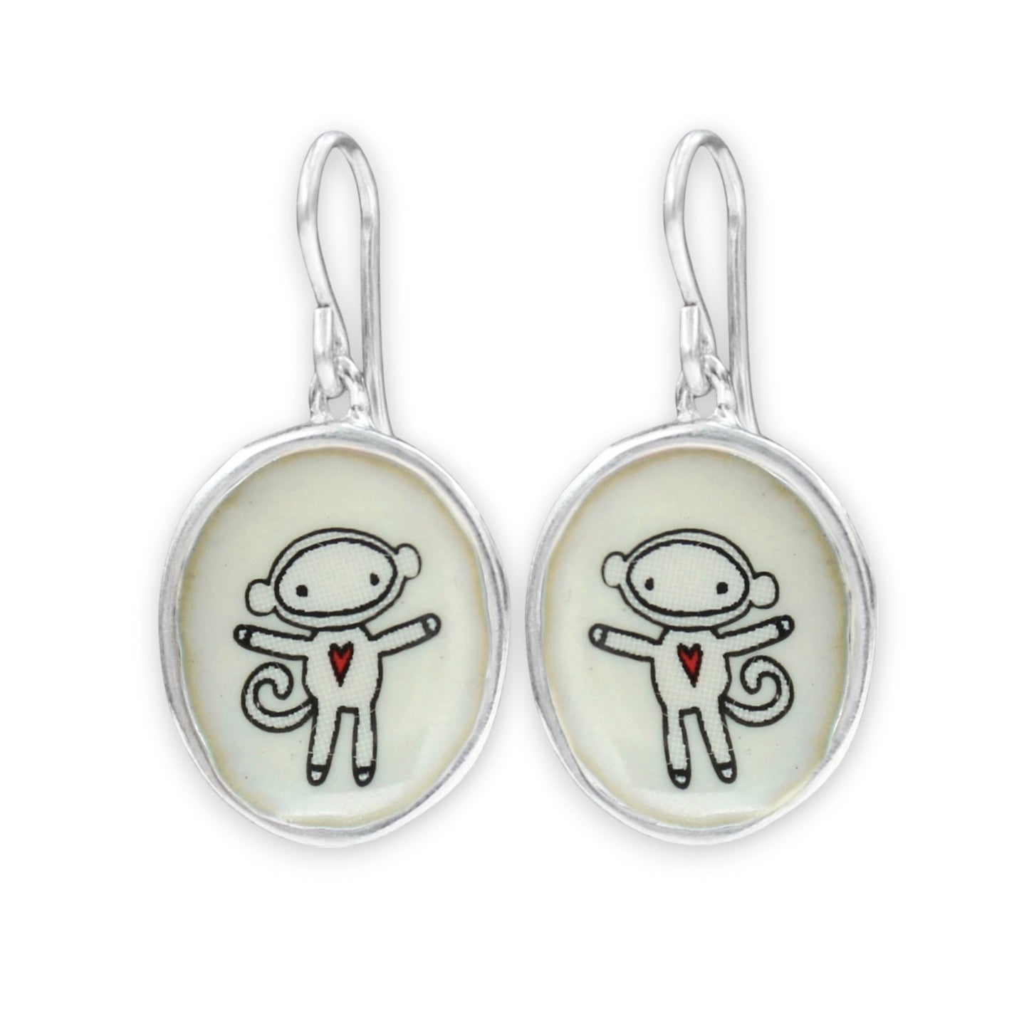 Sterling Silver Sock Monkey Earrings: Enamel Dangles