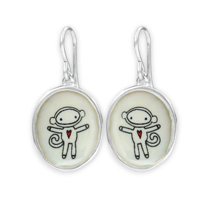 Sterling Silver Sock Monkey Earrings: Enamel Dangles