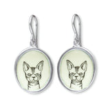 Sphynx Cat Earrings - Sterling Silver and Enamel Cat Breed Gift - Sweet Kitten Portrait Jewelry