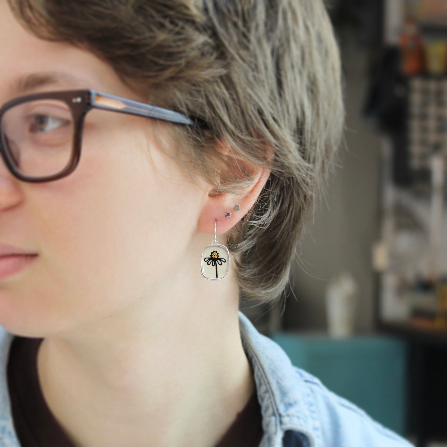 Sterling Silver and Enamel Wildflower Earrings