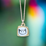 Gold Love Kitty Necklace - Gold Dipped Sterling Silver and Enamel Cat Pendant - Cat Charm Jewelry