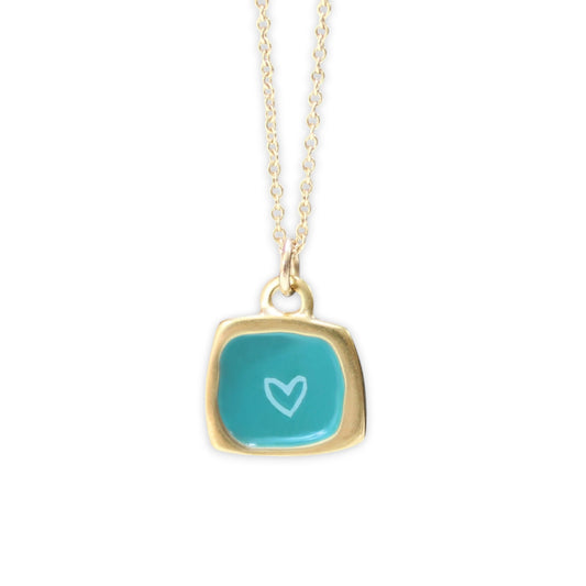Tiny Gold Heart Necklace - Sterling Silver and Blue Enamel Heart Charm Jewelry