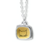 Teeny Tiny Enamel and Sterling Silver Orange Cat Necklace on Adjustable Serling Chain - Cat Jewelry