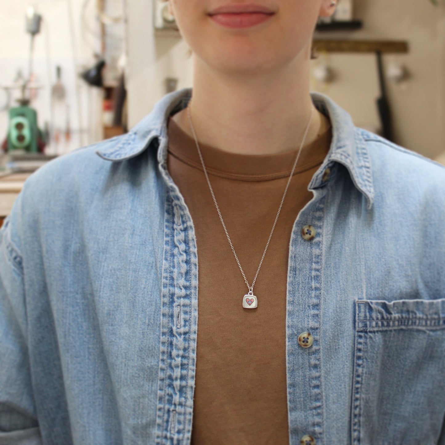 Dainty Cat Heart Necklace - Sterling Silver and Enamel Pendant on Adjustable Chain