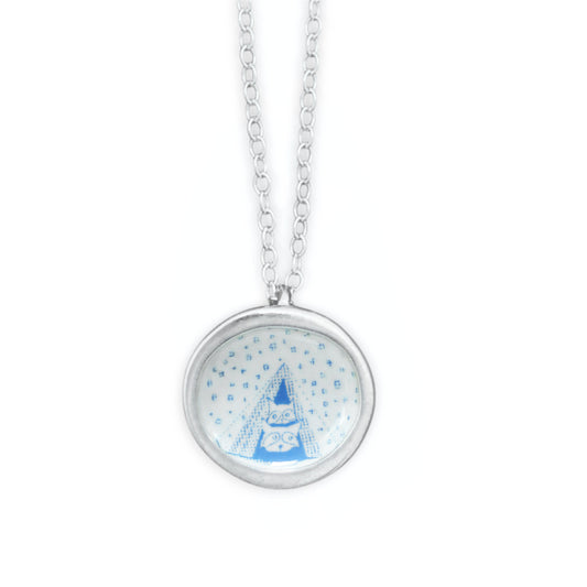 Camping Raccoon Family Necklace - Sterling Silver and Enamel Snowy Camping Scene Pendant on Adjustable Chain - Dainty and Detailed!