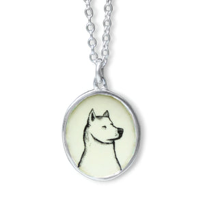 Sterling Silver and Enamel Akita Necklace - Akita Jewelry - Adorable Dog Breed Pendant