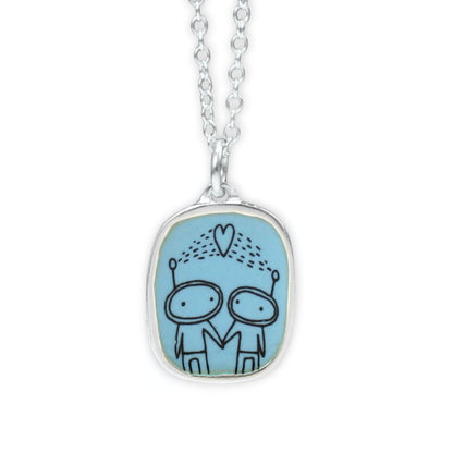 Alien Love Necklace, Martian Pendant, Space Partners, Friendship Gift, Teamwork or Parents Charm