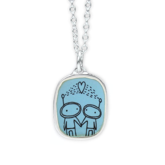 Alien Love Necklace, Martian Pendant, Space Partners, Friendship Gift, Teamwork or Parents Charm