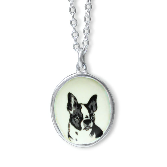Sterling Silver and Enamel Boston Terrier Necklace - Boston Terrier Jewelry