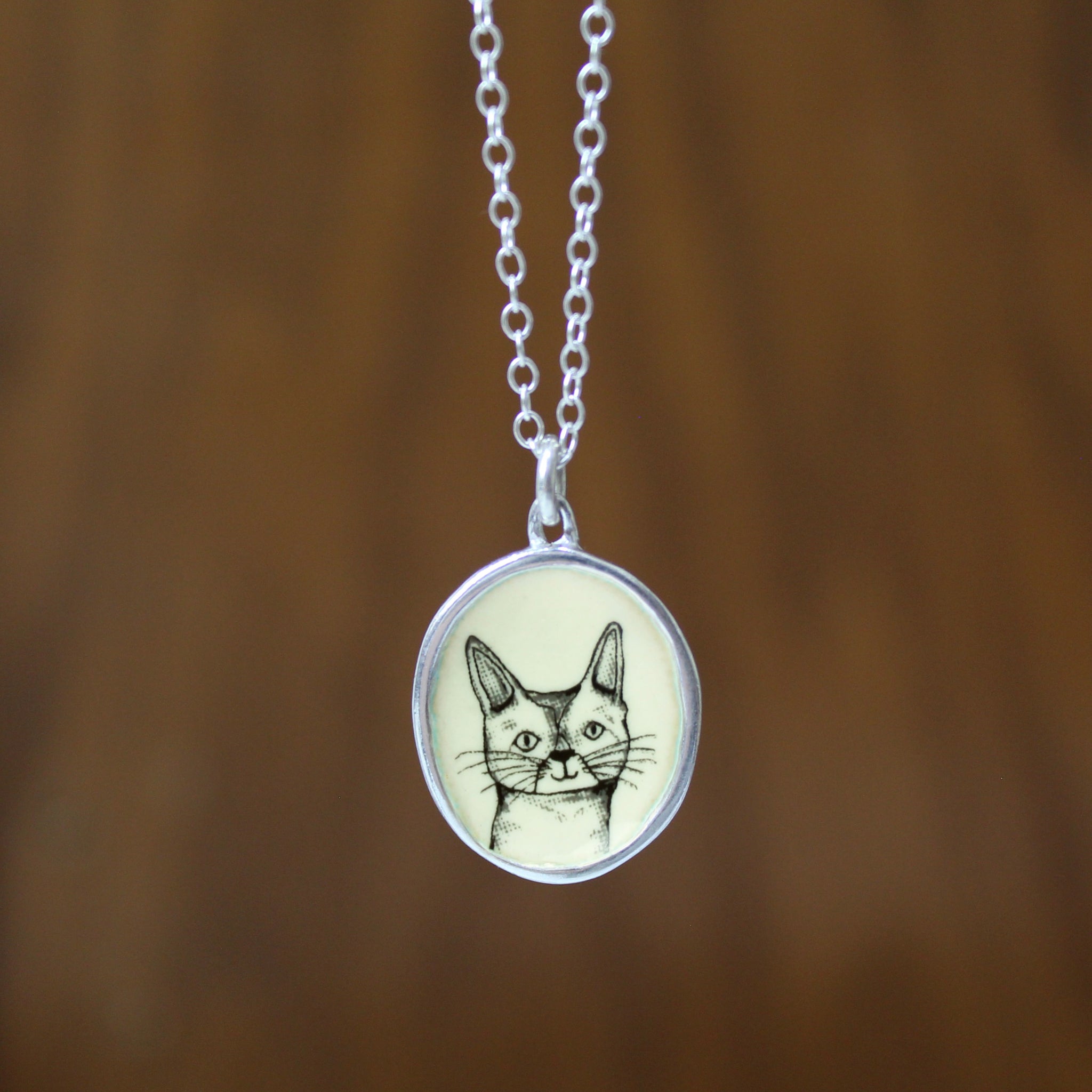 Burmese Cat Necklace Sterling Silver and Enamel Siamese Cat Breed Pe Mark Poulin Jewelry