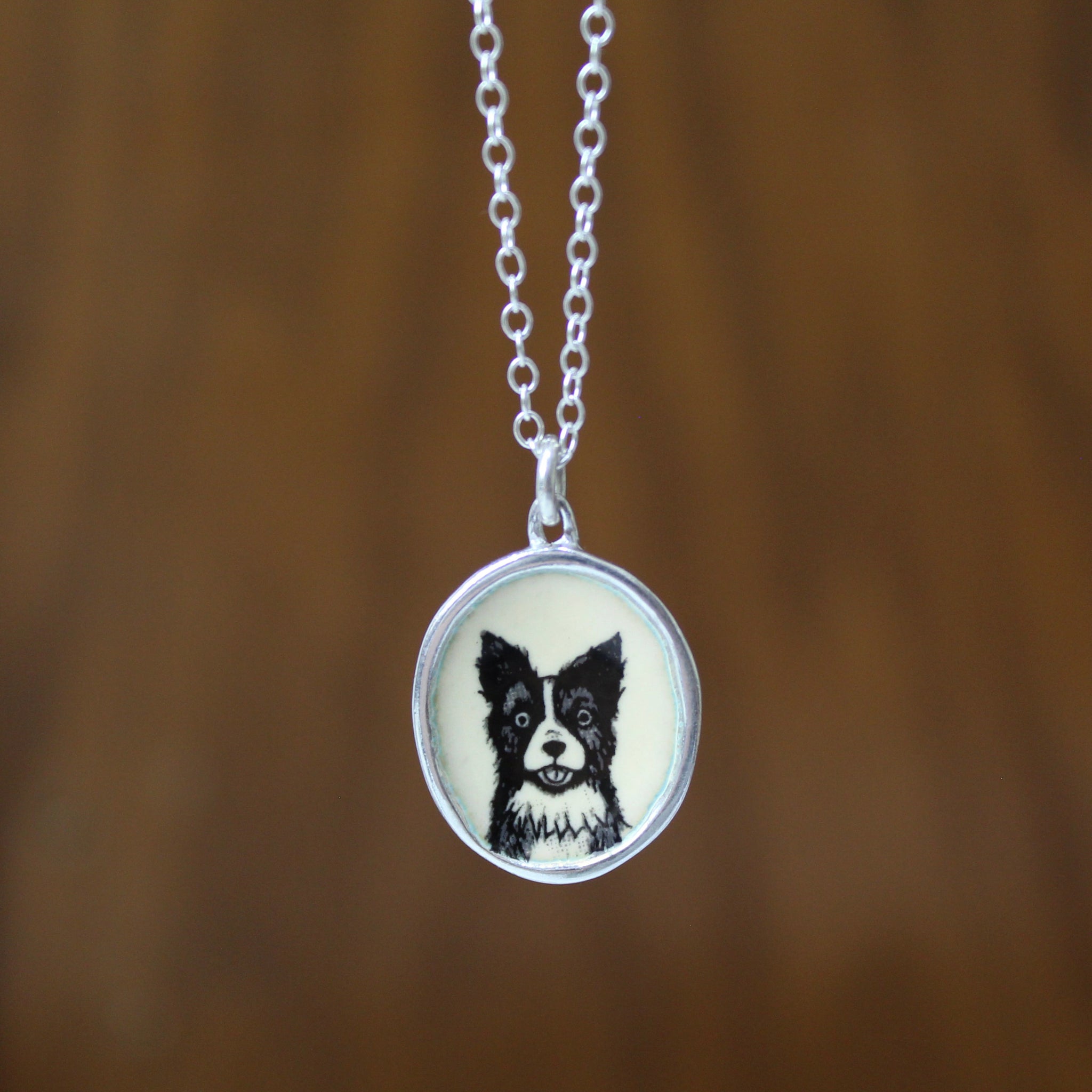 Enamel Antique Silver Papillon Dog Necklace Pendant Pets Jewelry Gifts for  Women